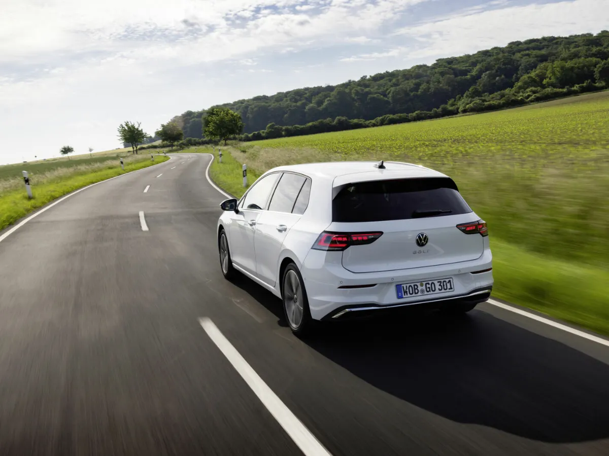 Volkswagen Golf from the rear, on a country road